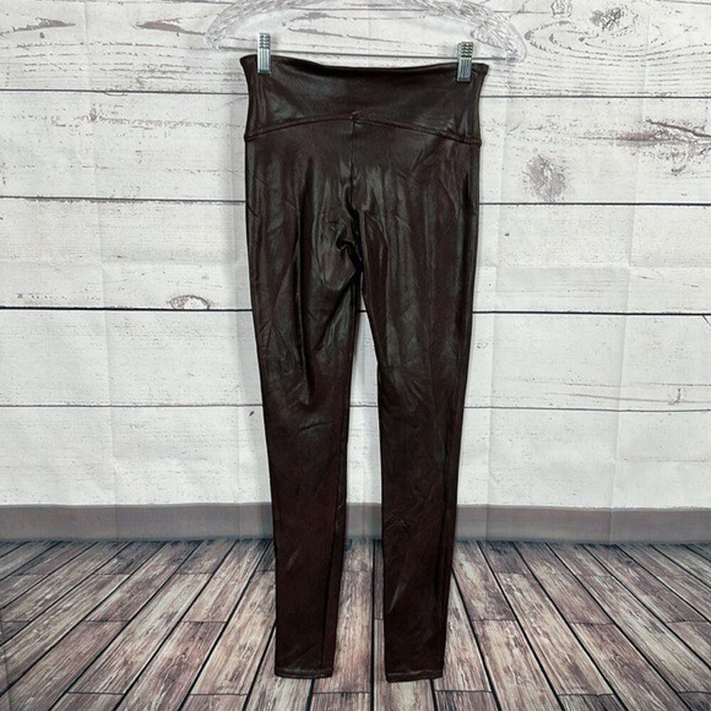 Spanx Leggings Faux Leather Womens Small Maroon High Rise Shaping Ankle - Picture 4 of 13